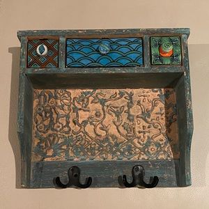 Vintage/boho hanging shelf/hook jewelry holder